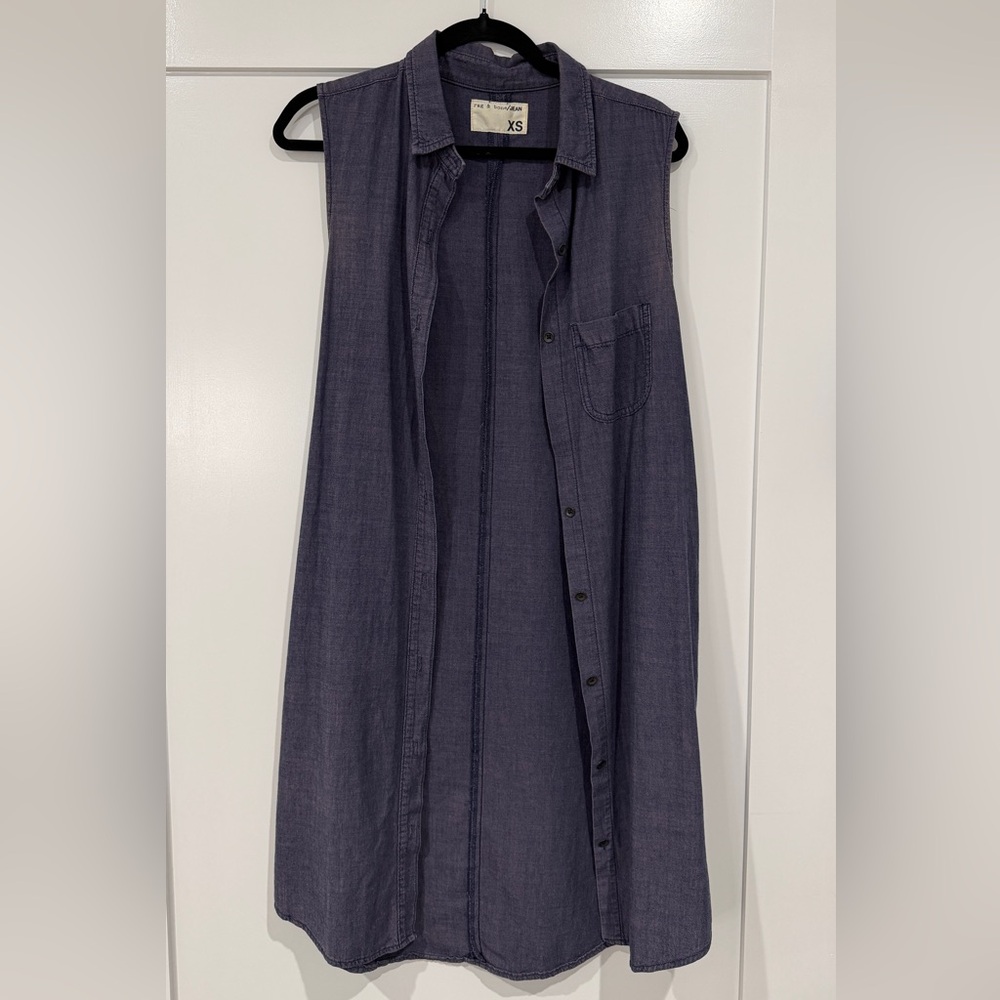 Sleeveless Button-Down Chambray Shirt Vest